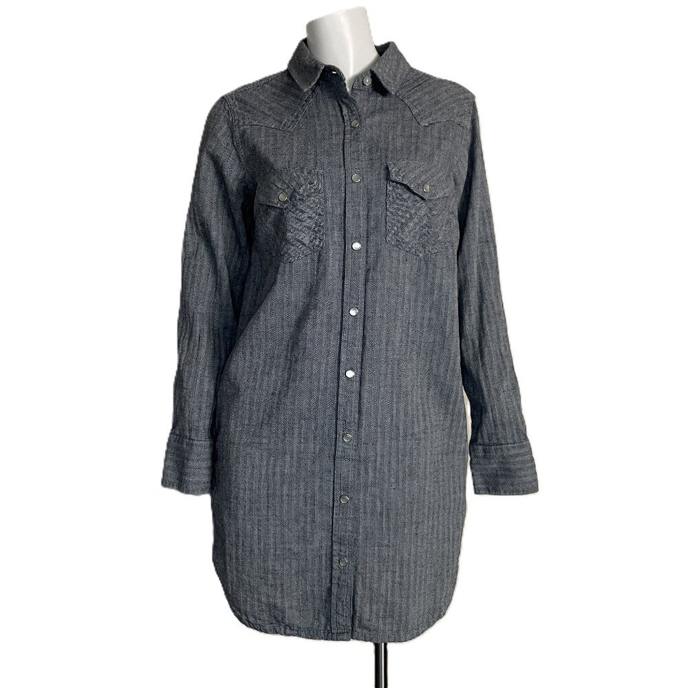 Wrangler Shirt Dress Small Pearl Snap Western Rodeo Pockets Mini Twill Long Slvs